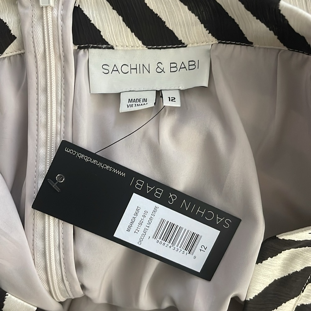 Sachin & Babi Womens Miranda Striped Slit Brown Beige Midi Skirt Size 12 New - Picture 7 of 8